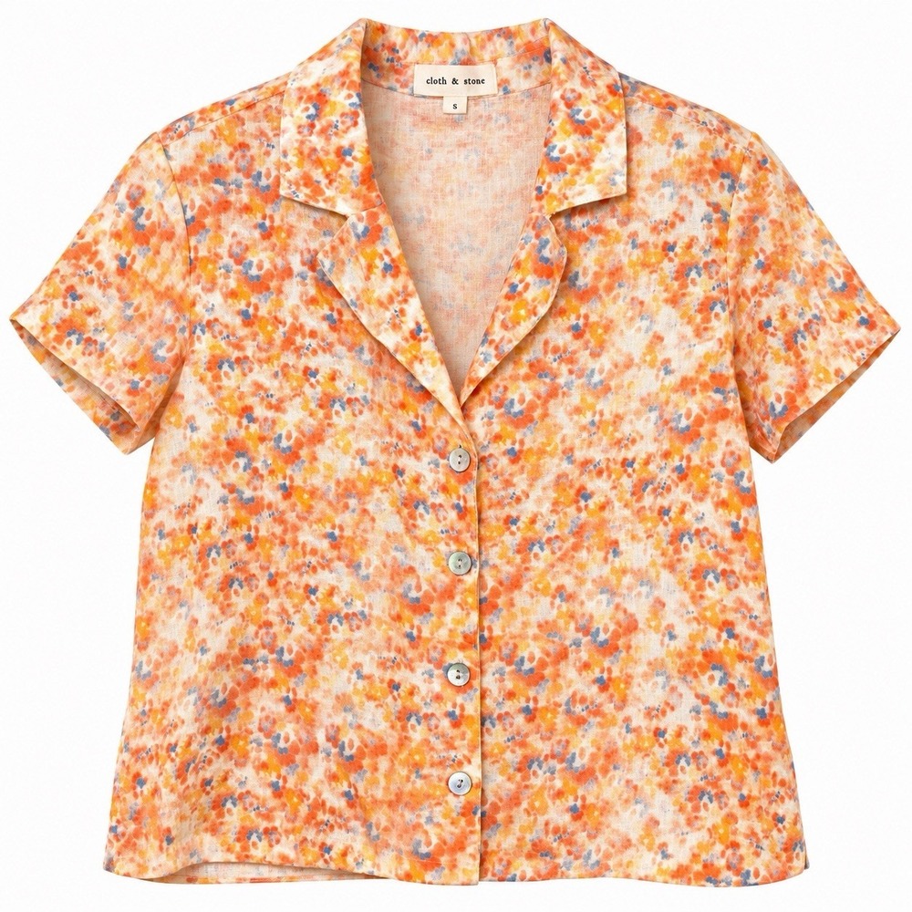 Cloth & Stone 100% Linen Floral Button Front Shirt Small Cottagecore Boho